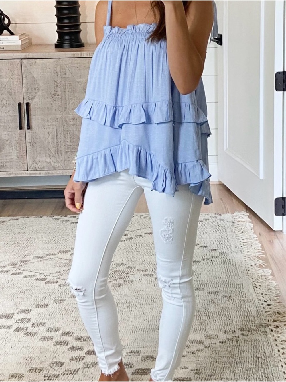 TALULAH Oceanside Pale Blue Ruffled Top